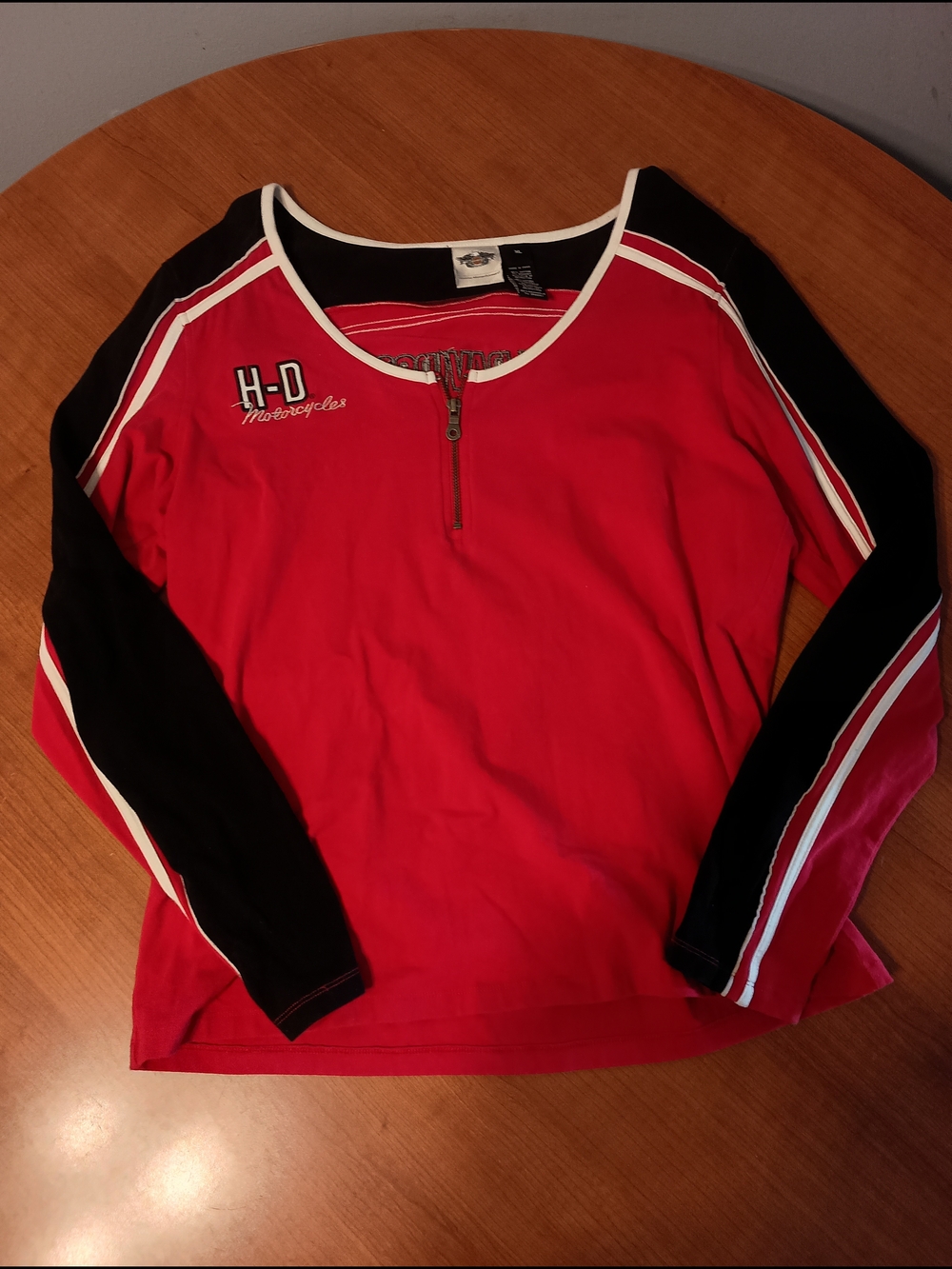 Harley Davidson Womens XL Quarter Zip 2011 Red Embroidered Long Sleeve Shirt